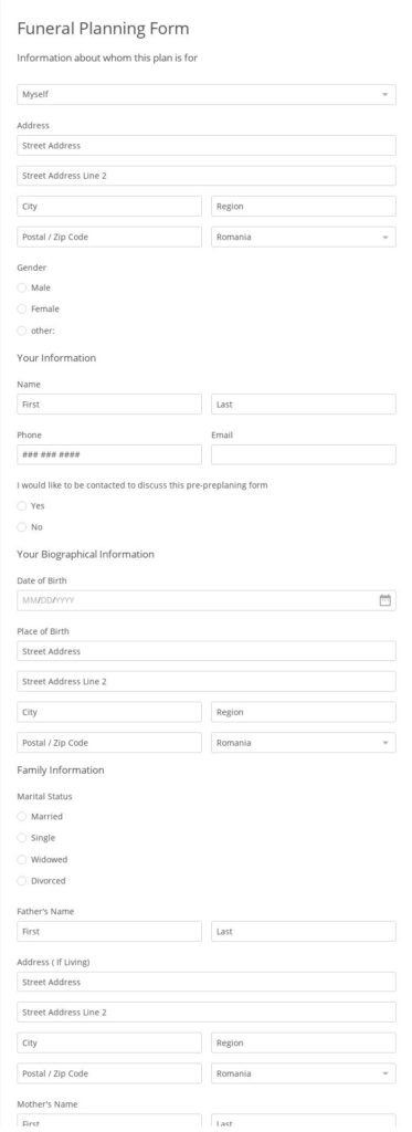 Funeral Planning Form Template 123FormBuilder