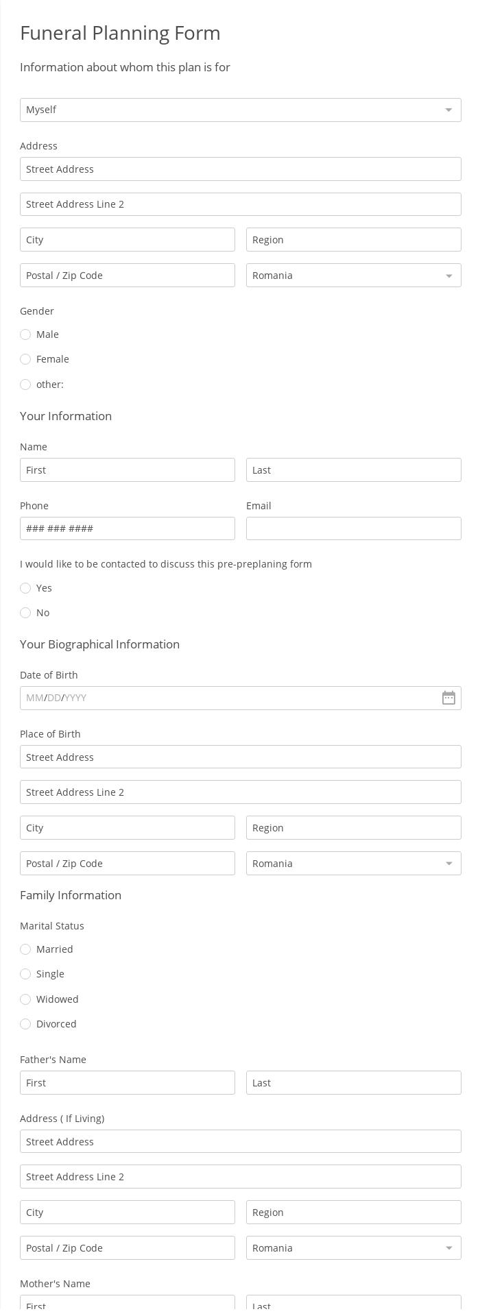 Funeral Planning Form Template 123FormBuilder