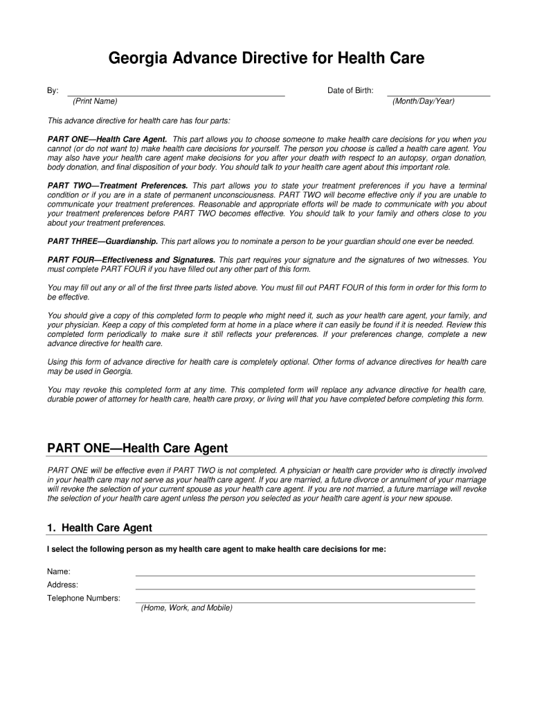 Georgia Directive Fill Fill Online Printable Fillable Blank PdfFiller