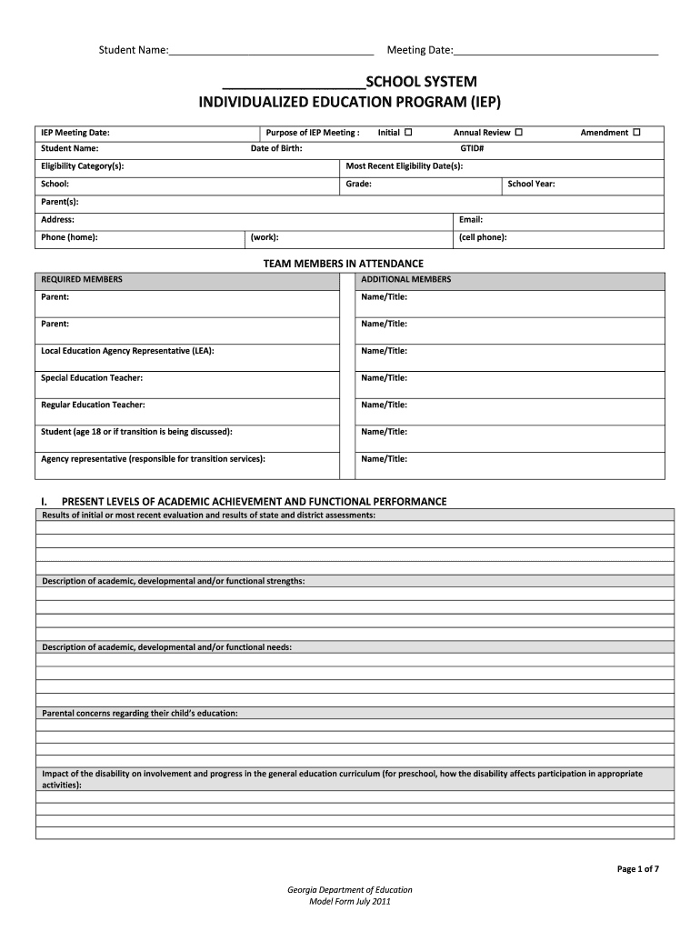 Georgia Iep Form Fill Out Sign Online DocHub