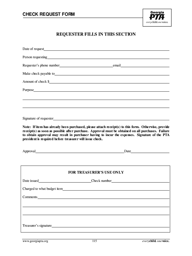 Georgia Pta Check Request Form Fill Online Printable Fillable Blank PdfFiller
