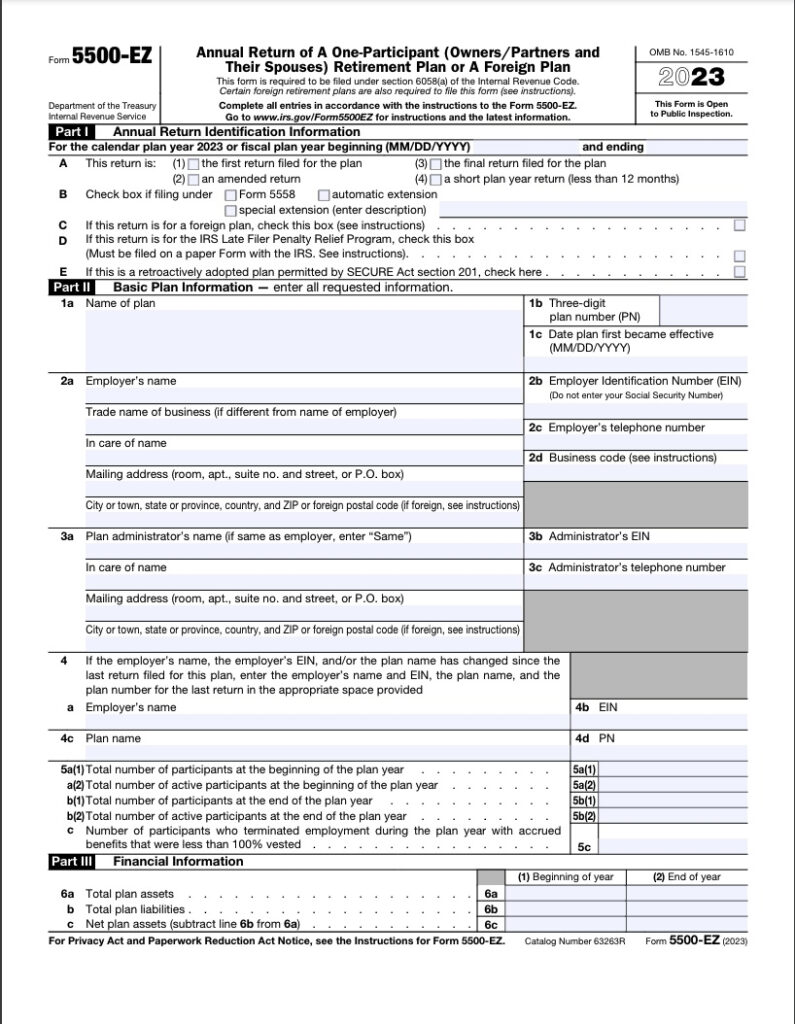 How To Fill Out IRS Form 5500 EZ White Coat Investor