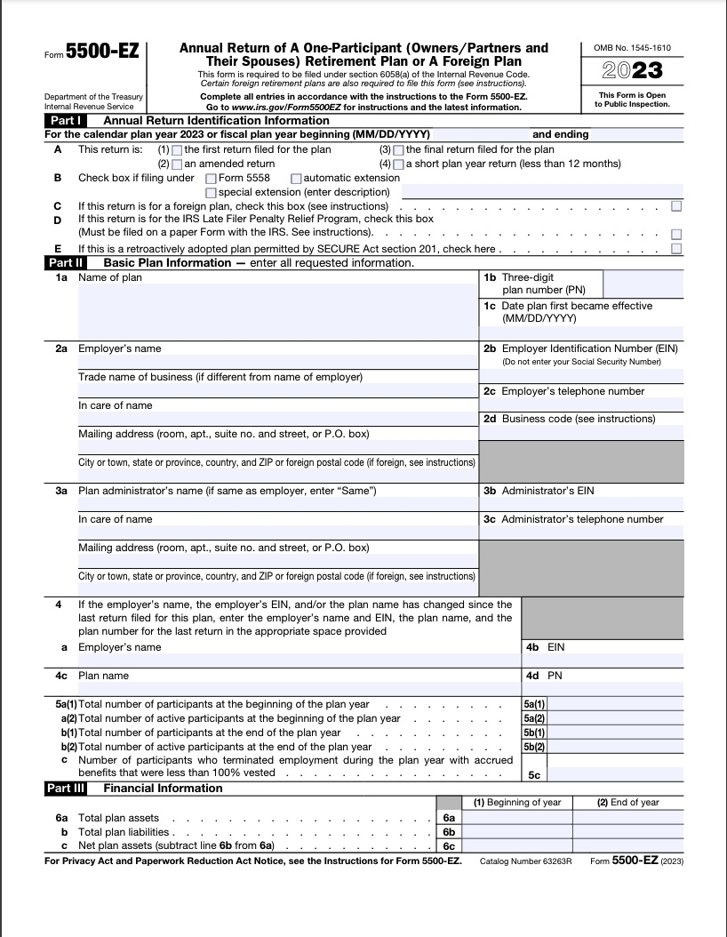 How To Fill Out IRS Form 5500 EZ White Coat Investor