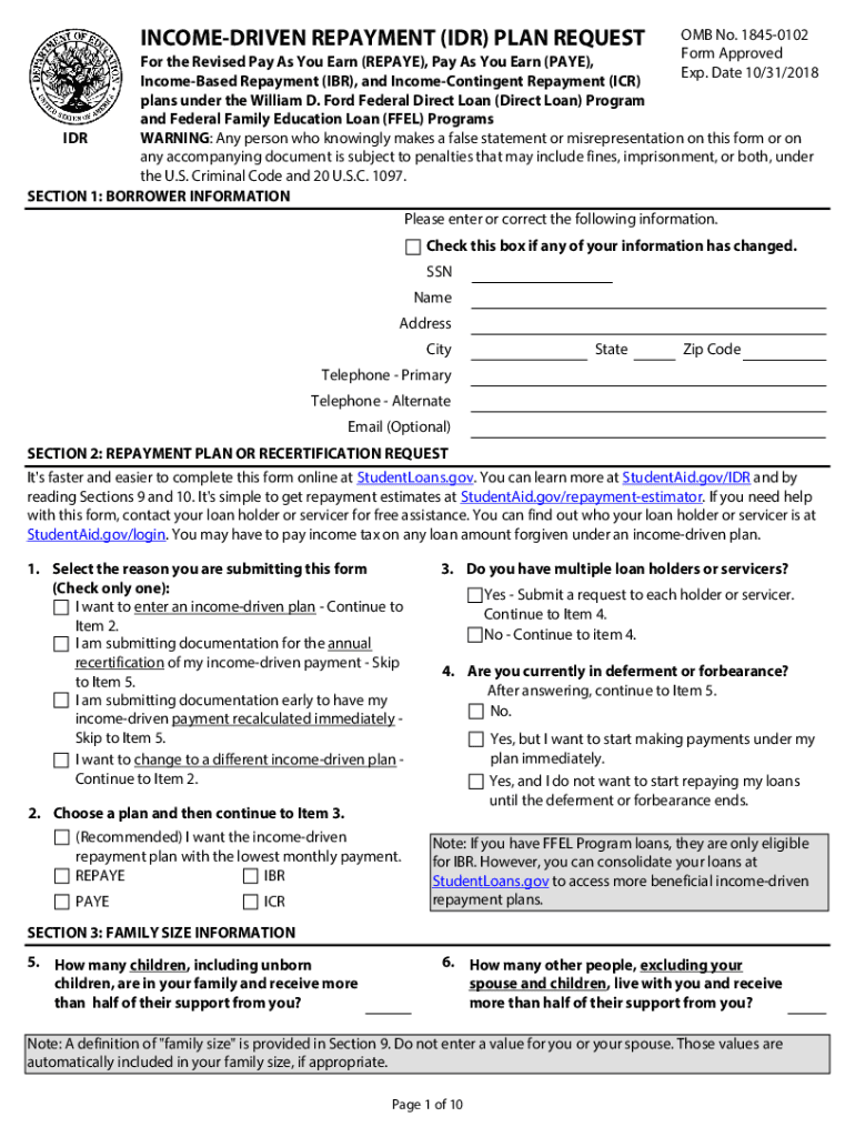 Income Driven Repayment Plan Form Fill Out Sign Online DocHub
