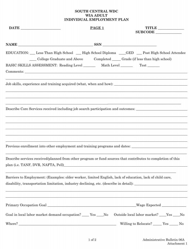 Individual Employment Plan Form Yakima County