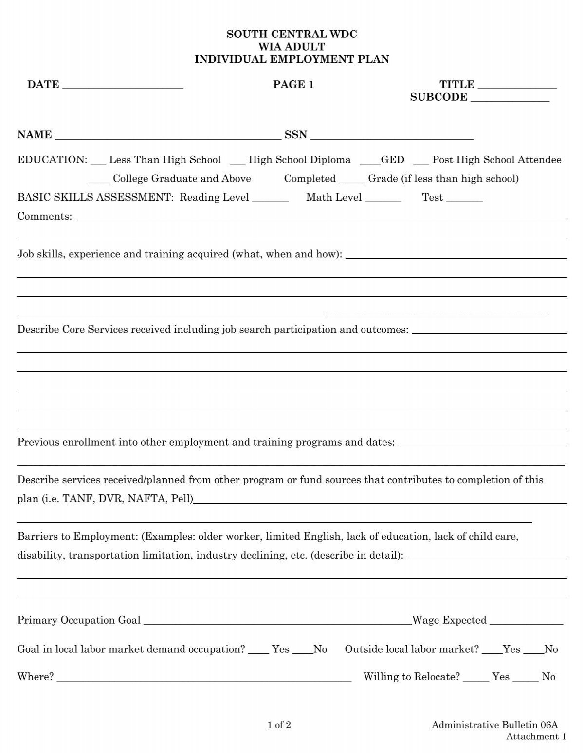 Individual Employment Plan Form Yakima County