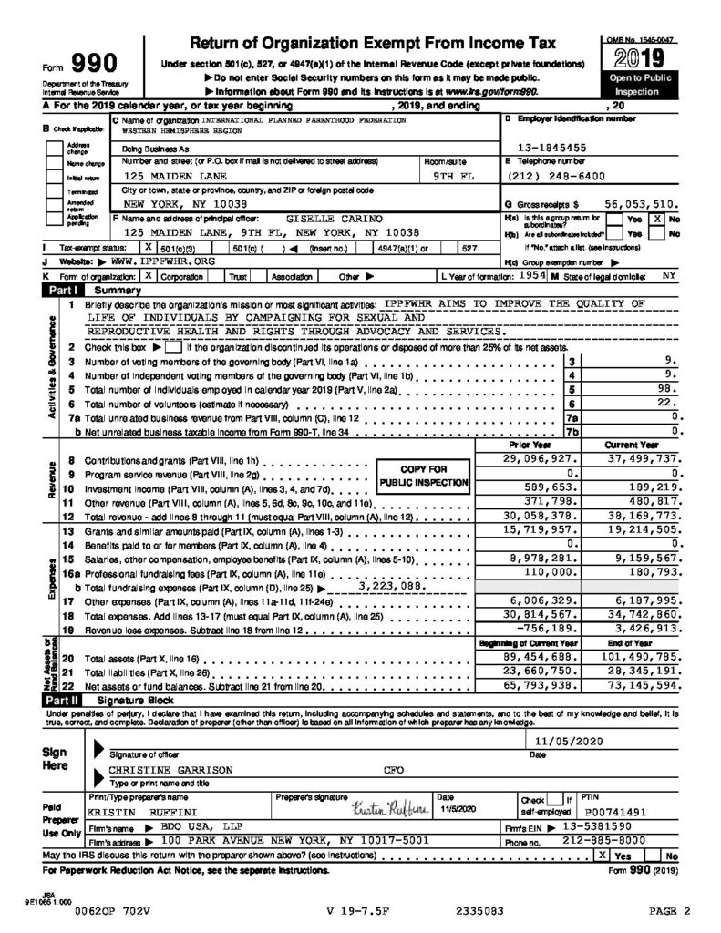 INT L PLANNED PARENTHOOD FED WHR INC TAX RETURN PUBLIC INSPECTION COPY 2019 F s Feminista