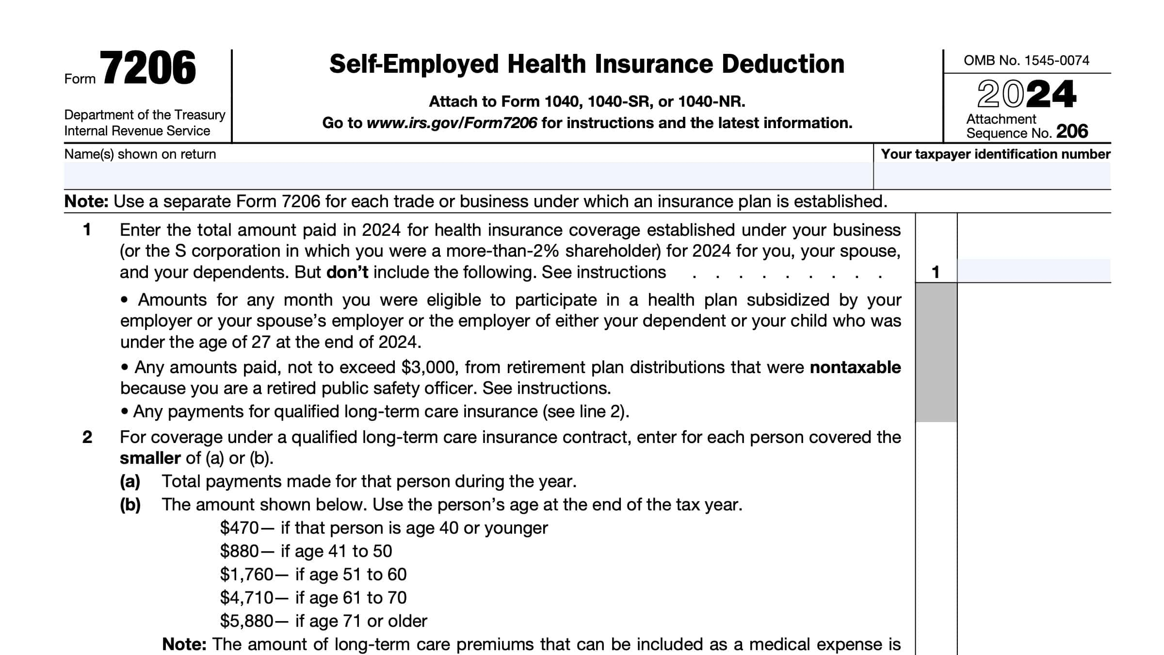IRS Form 7206 Instructions Self Employed Health Insurance IRS Form 7206 Instructions Self Employed Health Insurance