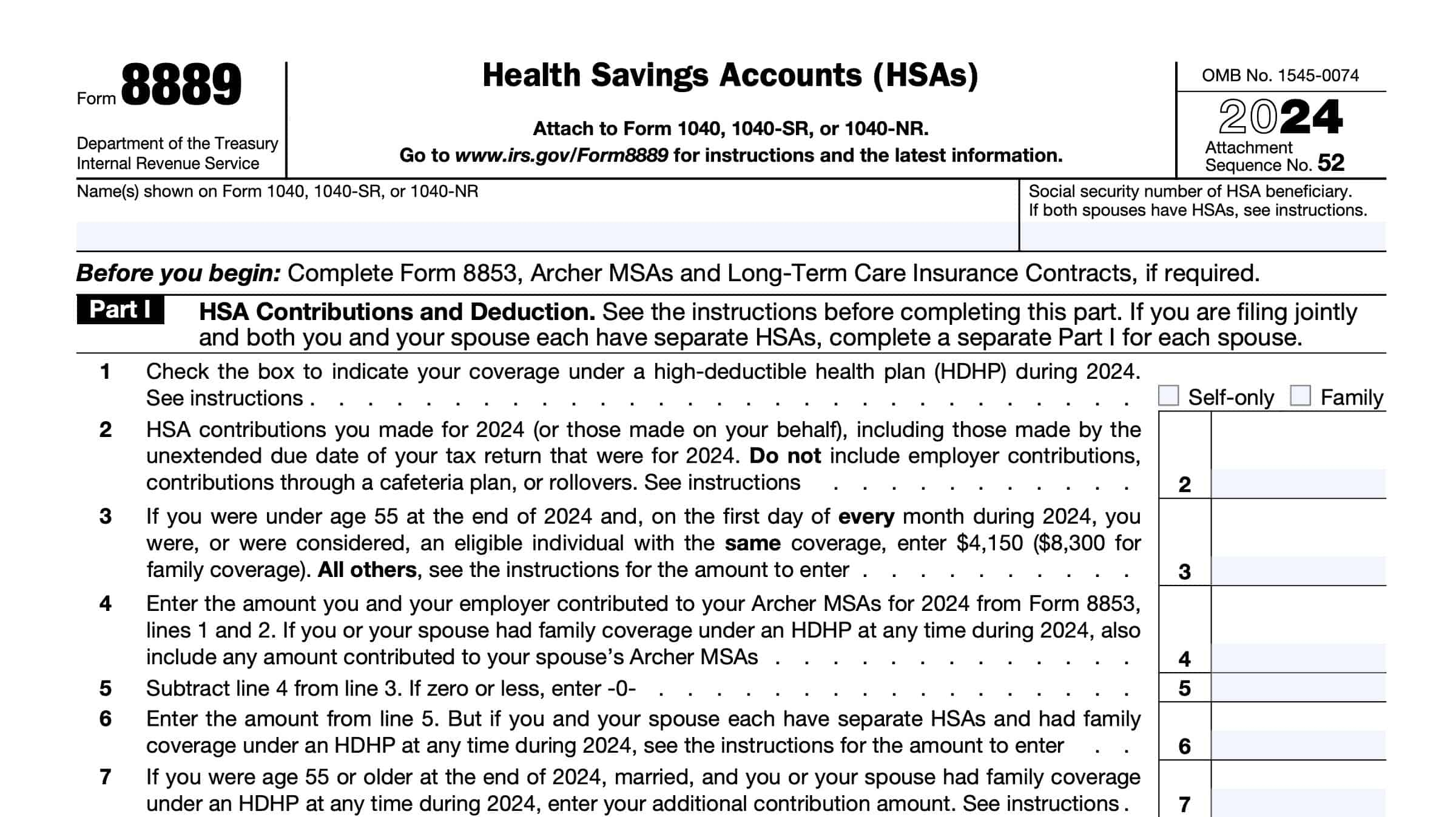 IRS Form 8889 Instructions A Guide To Health Savings Accounts