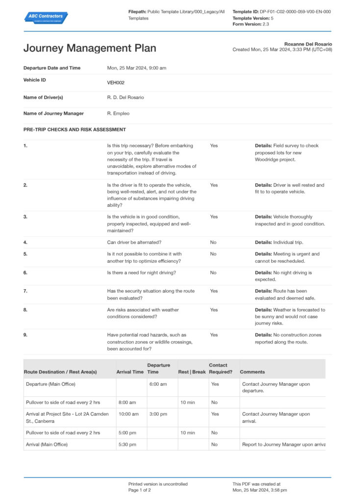 Journey Management Plan Template Better Than Word Excel