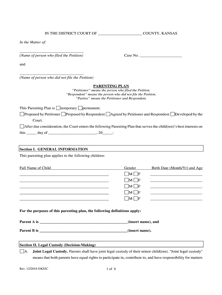 Kansas Parenting Blank Fill Online Printable Fillable Blank PdfFiller