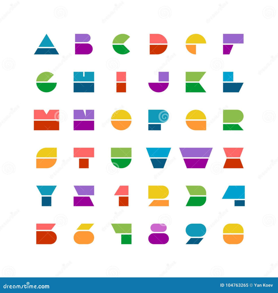 Las Formas Geom tricas Coloridas Planas Ponen Letras A La Fuente Del Estilo Con N meros Ilustraci n Del Vector Ilustraci n De Cobarde Corrida 104763265