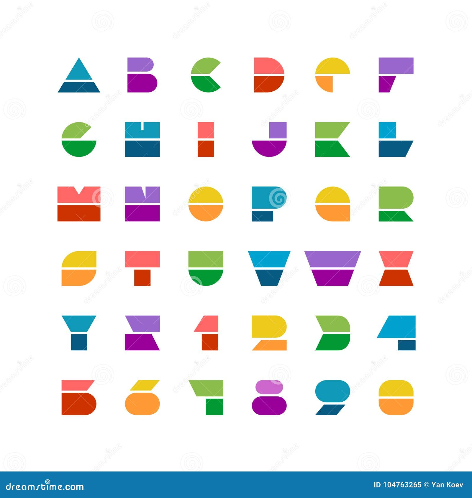 Las Formas Geom tricas Coloridas Planas Ponen Letras A La Fuente Del Estilo Con N meros Ilustraci n Del Vector Ilustraci n De Cobarde Corrida 104763265