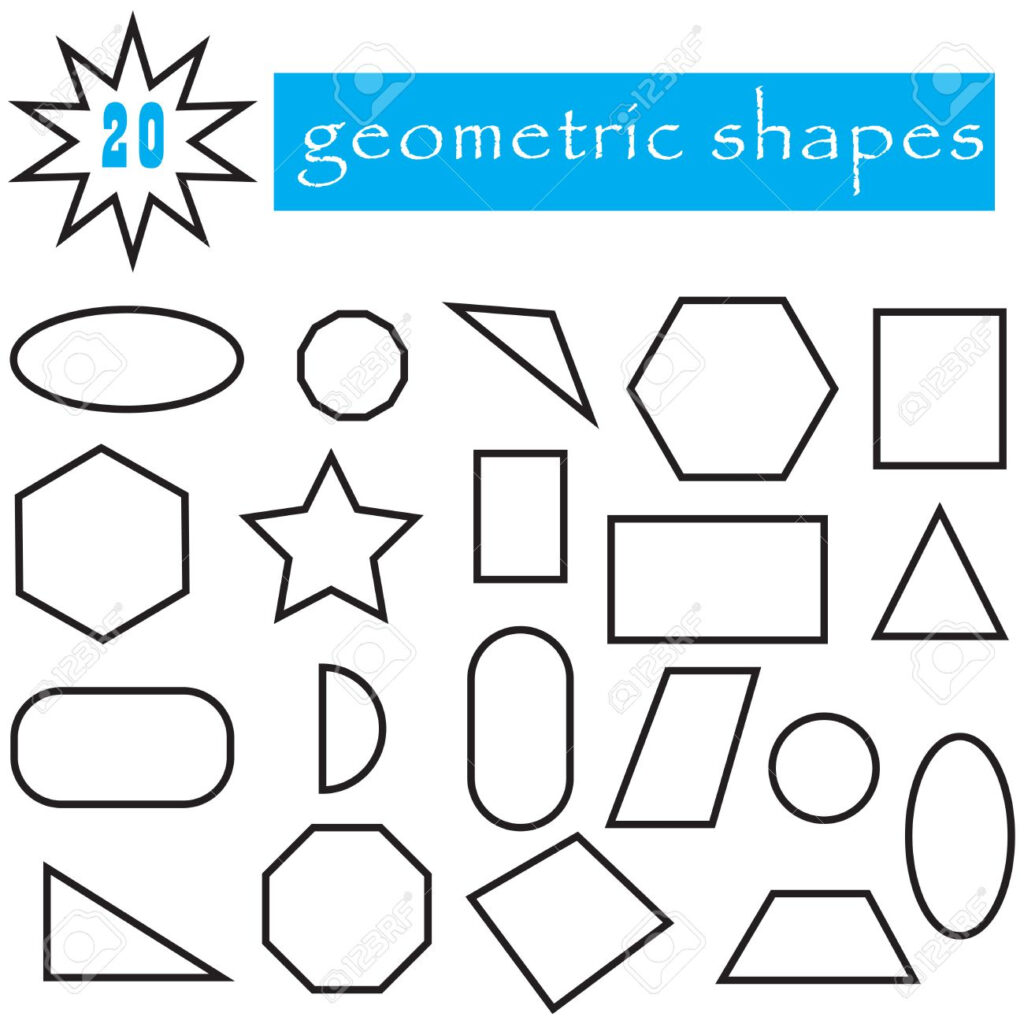 Las Formas Geom tricas Conjunto De 20 Iconos Colecci n De Figuras Geom tricas Planas Popular Objetos Aislados Negro Sobre Fondo Blanco Se Puede Utilizar Para Los Ni os En Jardines De Infantes Escuelas Ilustraciones Vectoriales