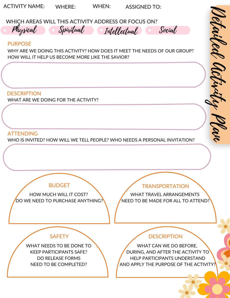 LDS Youth Activity Planning Sheet Etsy