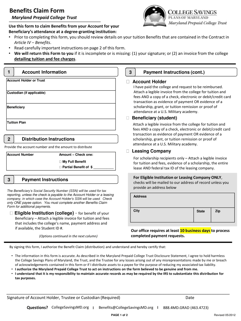 Maryland Prepaid College Trust Claim Fill Out Sign Online DocHub