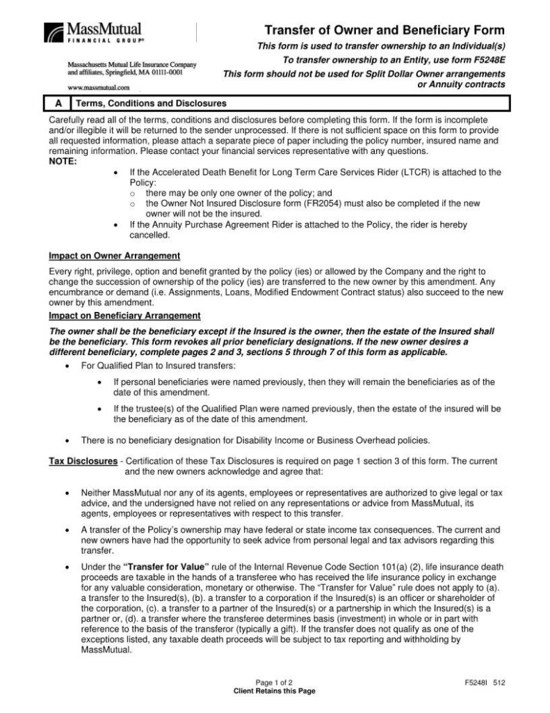 Mass Mutual Transfer Beneficiary PDF Form FormsPal
