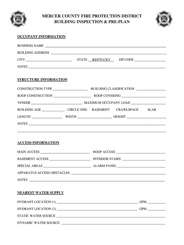 Mercer County Fire Building Pre Plan Pdf Fill Online Printable Fillable Blank PdfFiller