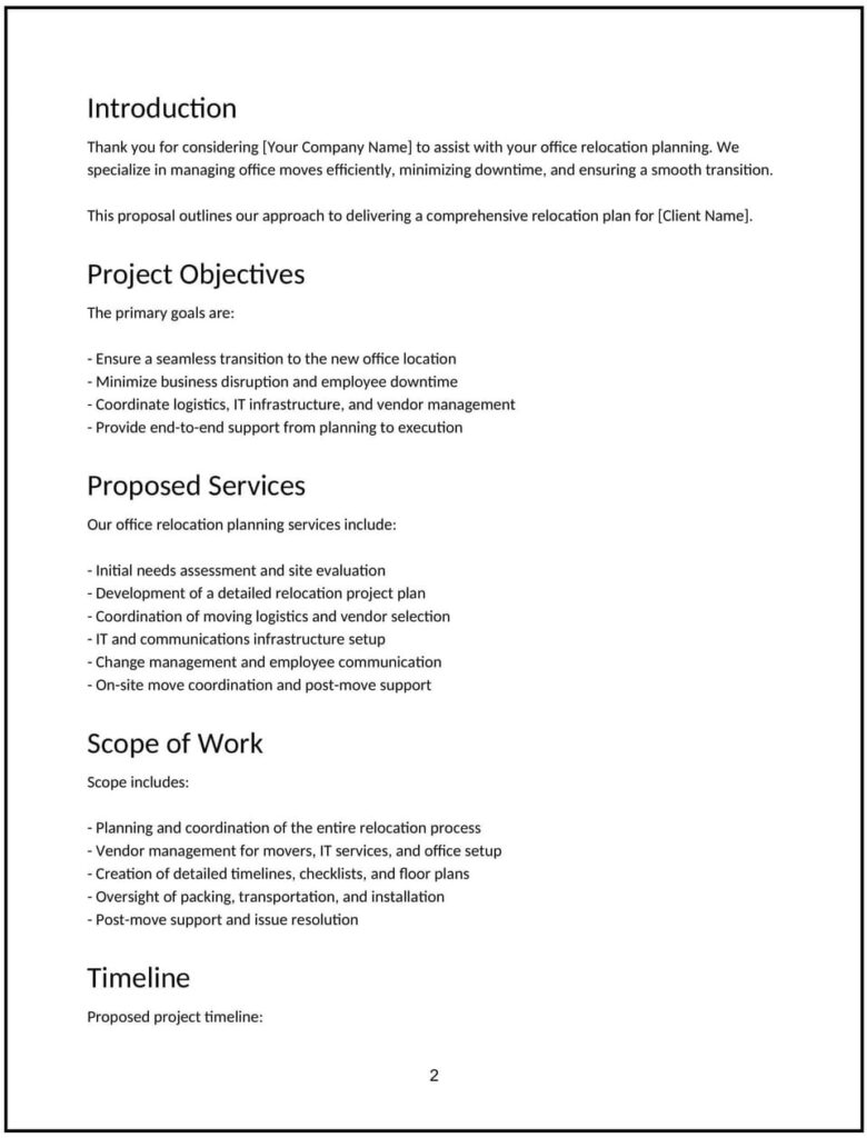 Office Relocation Planning Proposal Free Template