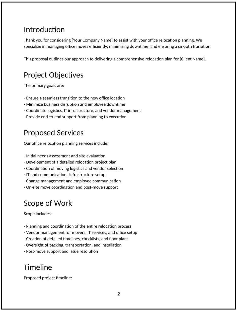 Office Relocation Planning Proposal Free Template