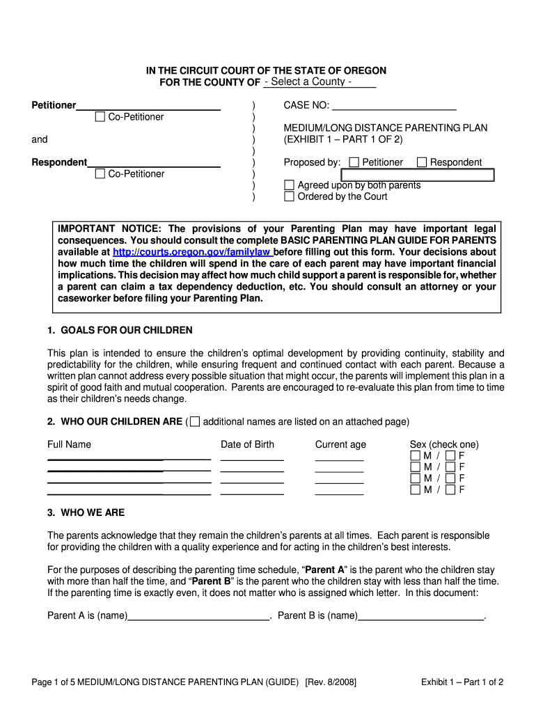 Oregon Medium Distance Parenting Fill Online Printable Fillable Blank PdfFiller