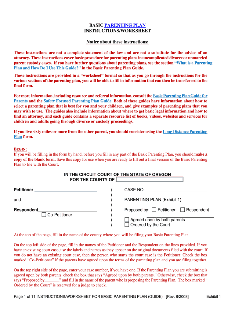 Oregon Parenting Plan Template Fill Out Sign Online DocHub