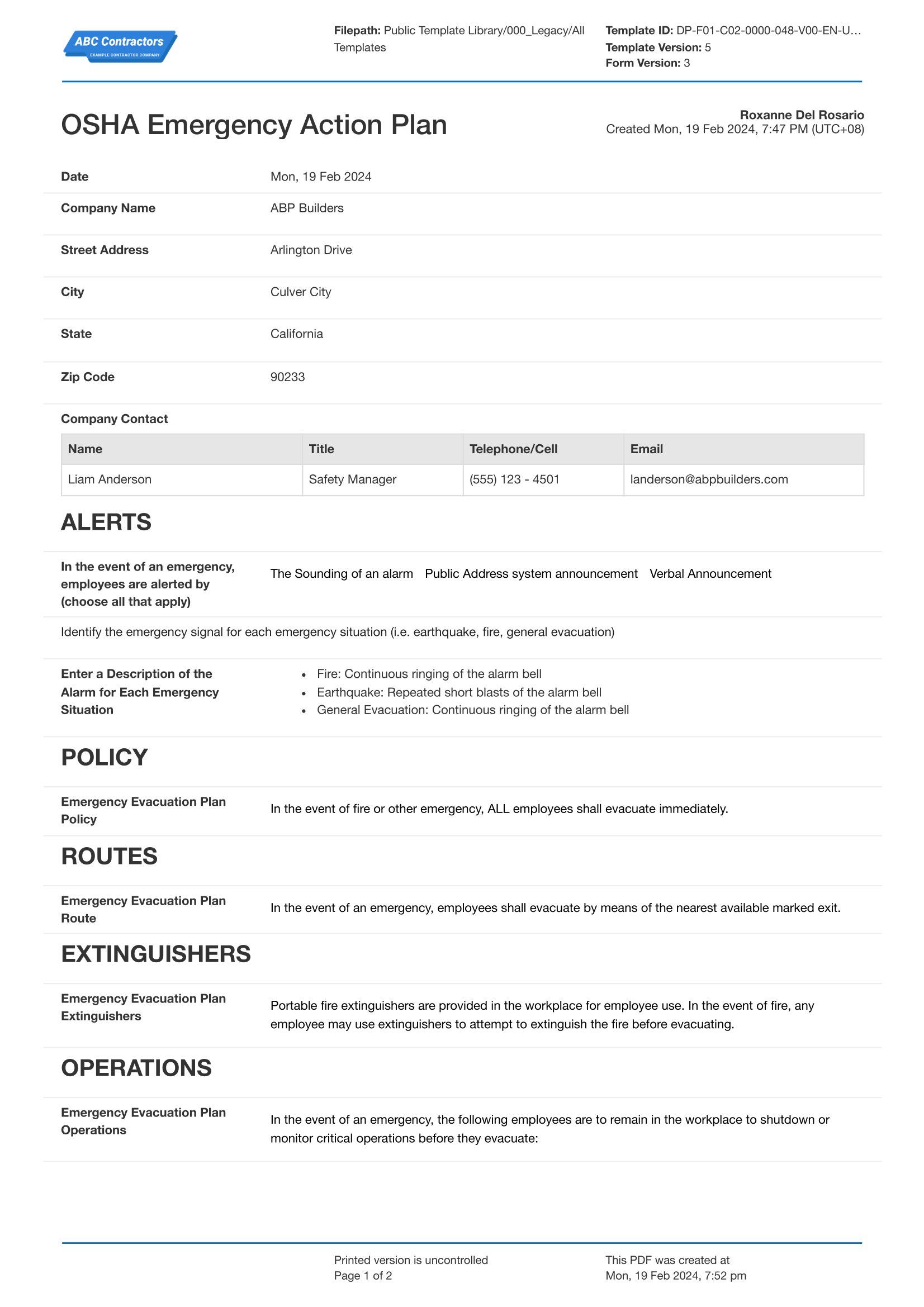OSHA Emergency Action Plan Template Free To Download OSHA Emergency Action Plan Template Free To Download