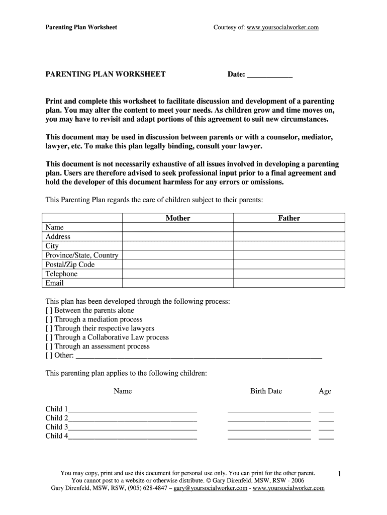 Parenting Plan Template Qld Fill Online Printable Fillable Blank PdfFiller