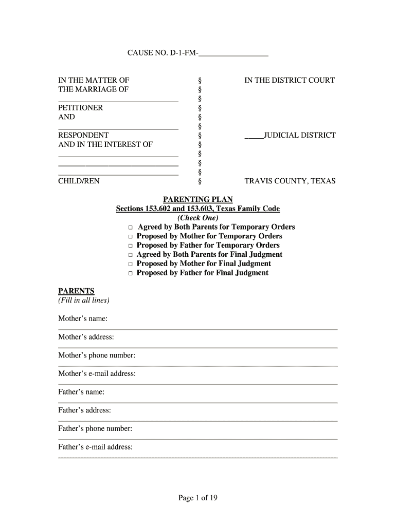 Parenting Plan Template Texas Fill Out Sign Online DocHub