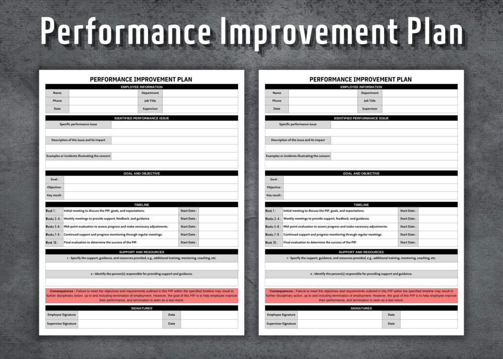 Performance Improvement Plan Template Printable PIP Form Human Resources Business Tools HR Templates Editable PIP Template Etsy