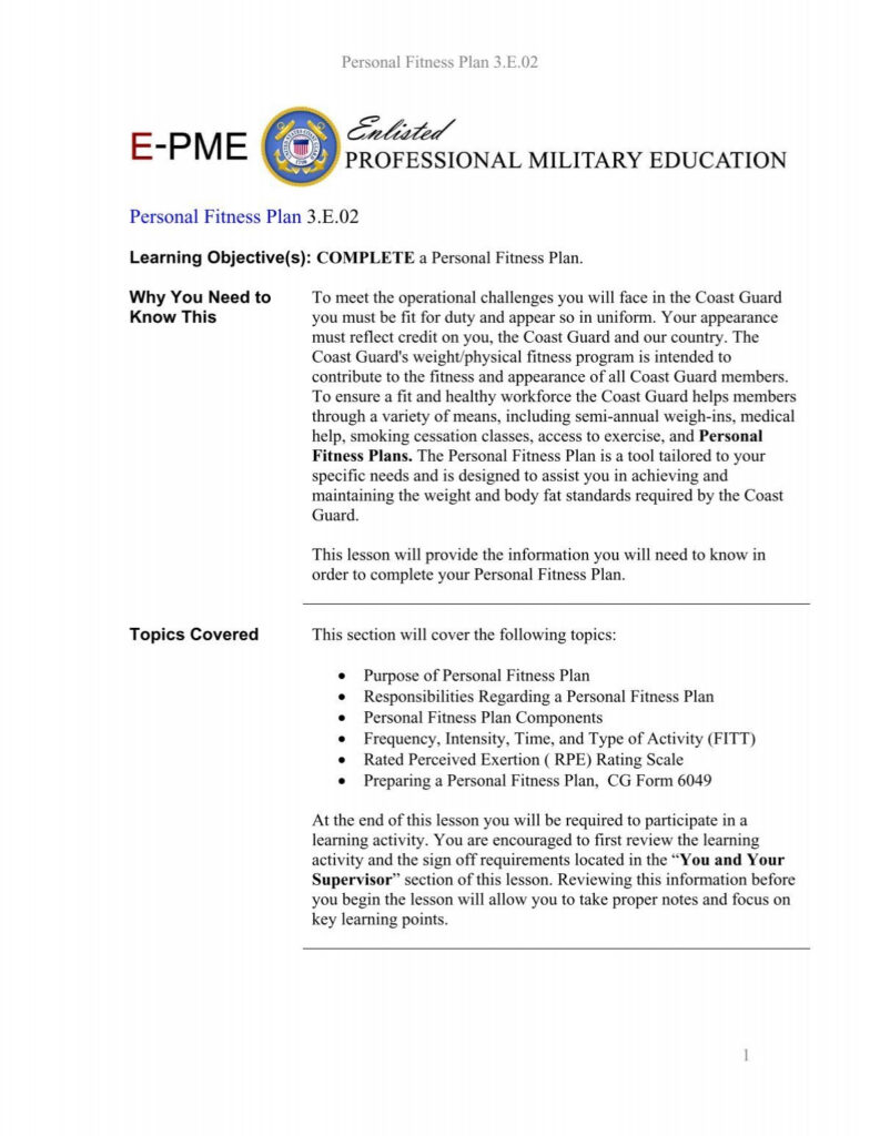Personal Fitness Plan 3 E 02 U S Coast Guard