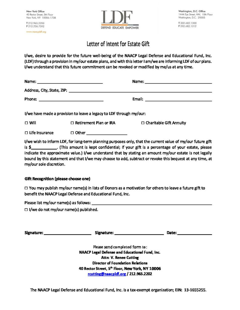Pledge Form Planned Giving Letter Of Lntent