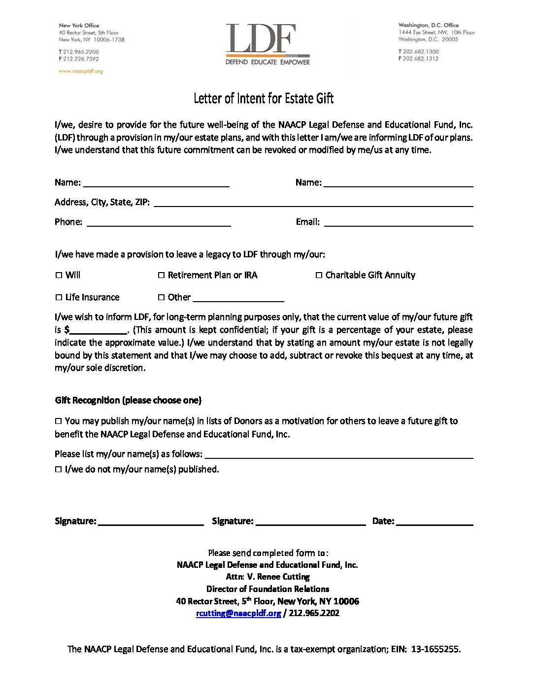 Pledge Form Planned Giving Letter Of Lntent