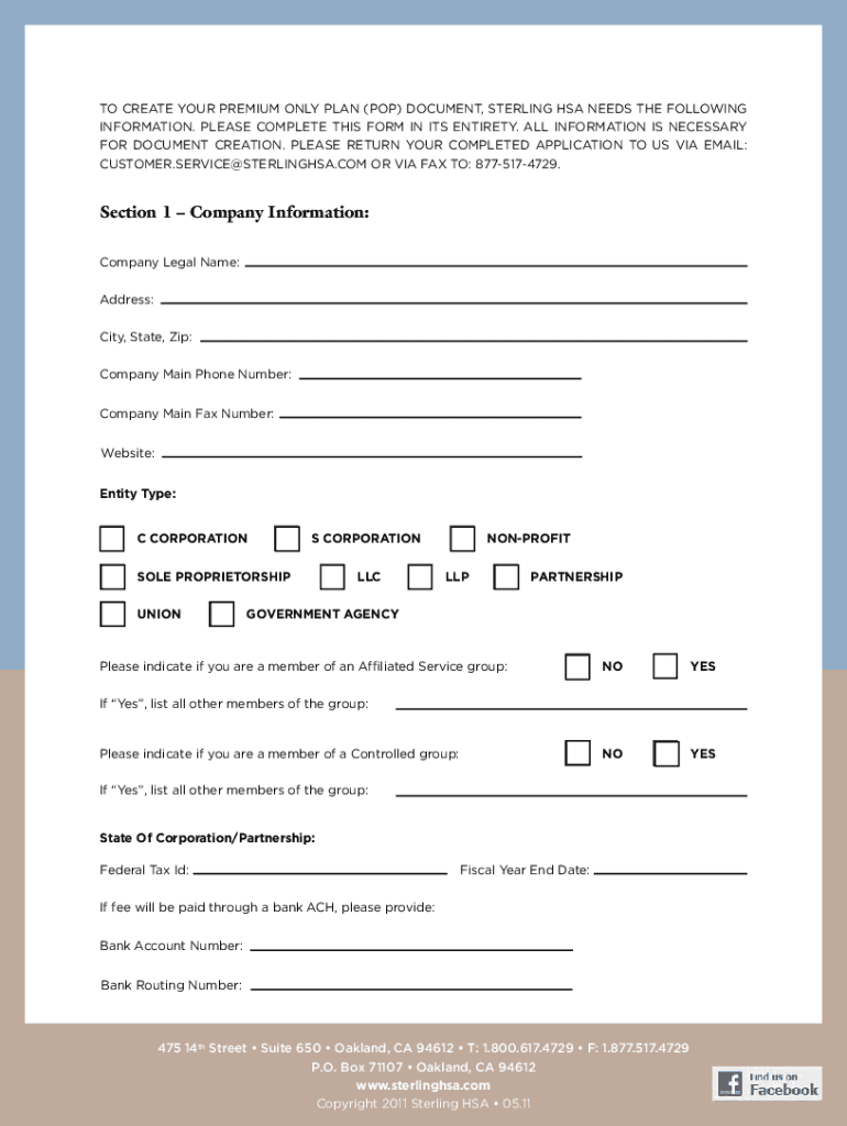 Premium Only Plan Document Template Fill Online Printable Fillable Blank PdfFiller