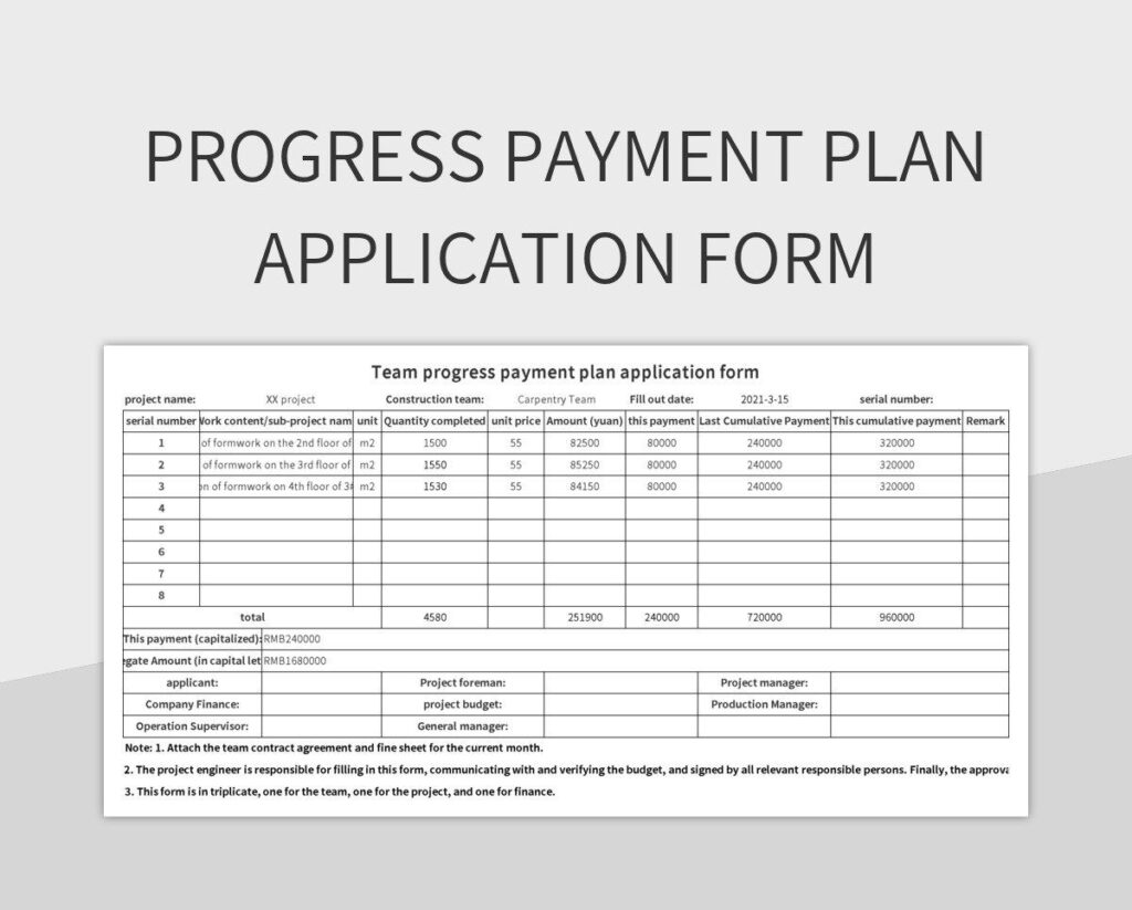 Progress Payment Plan Application Form Excel Template And Google Sheets File For Free Download Slidesdocs
