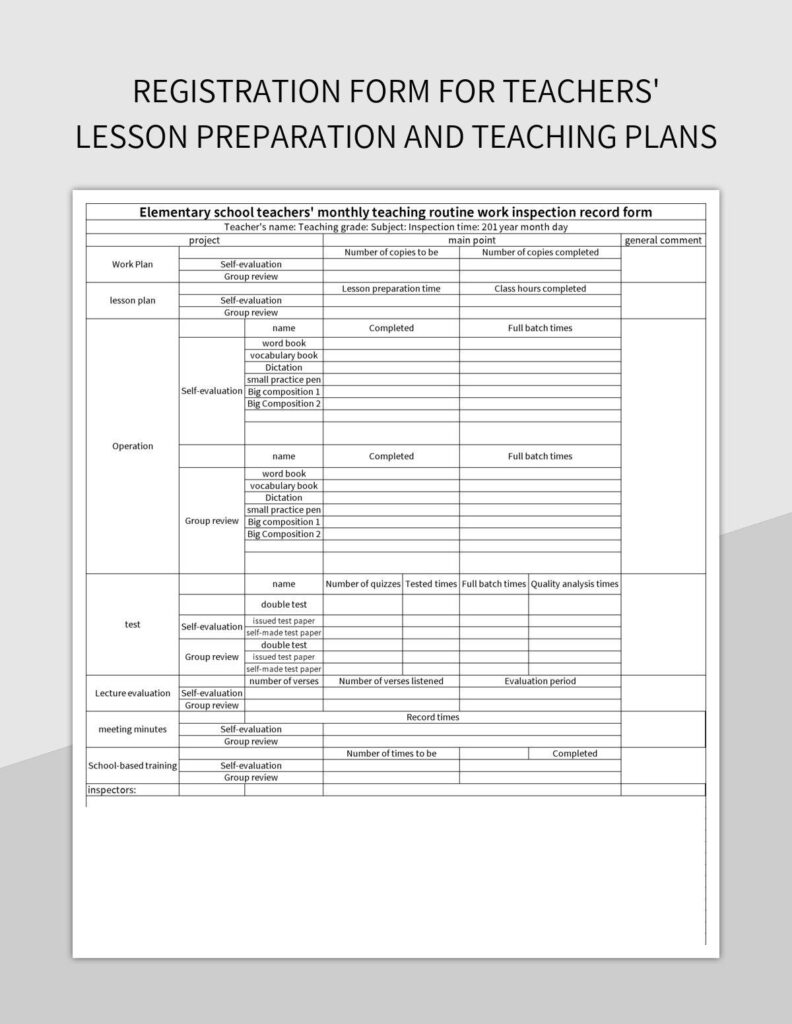 Registration Form For Teachers Lesson Preparation And Teaching Plans Excel Template And Google Sheets File For Free Download Slidesdocs