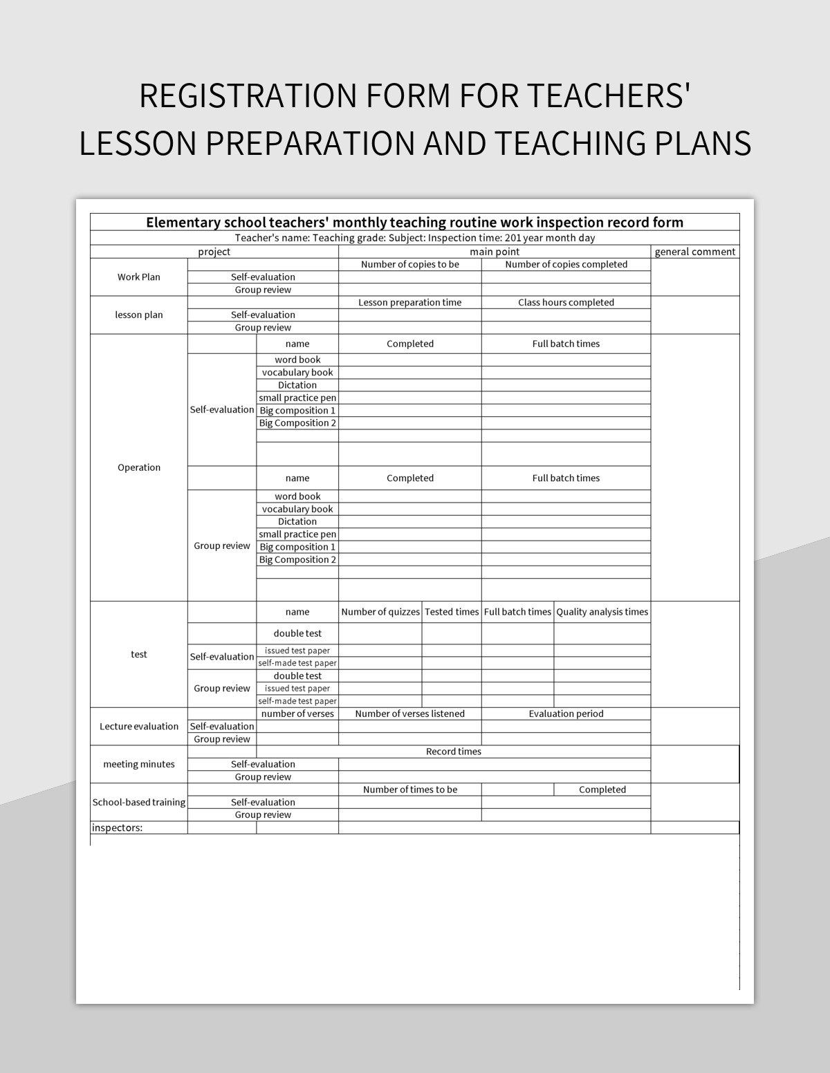 Registration Form For Teachers Lesson Preparation And Teaching Plans Excel Template And Google Sheets File For Free Download Slidesdocs
