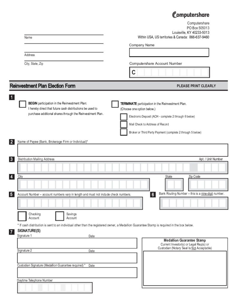 Reinvestment Plan Election Form