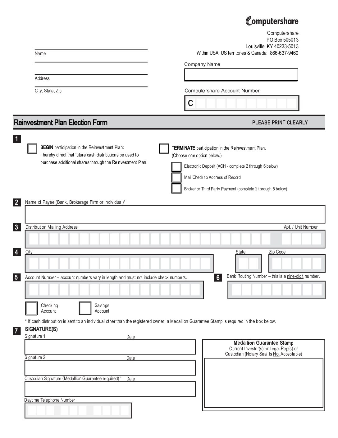 Reinvestment Plan Election Form