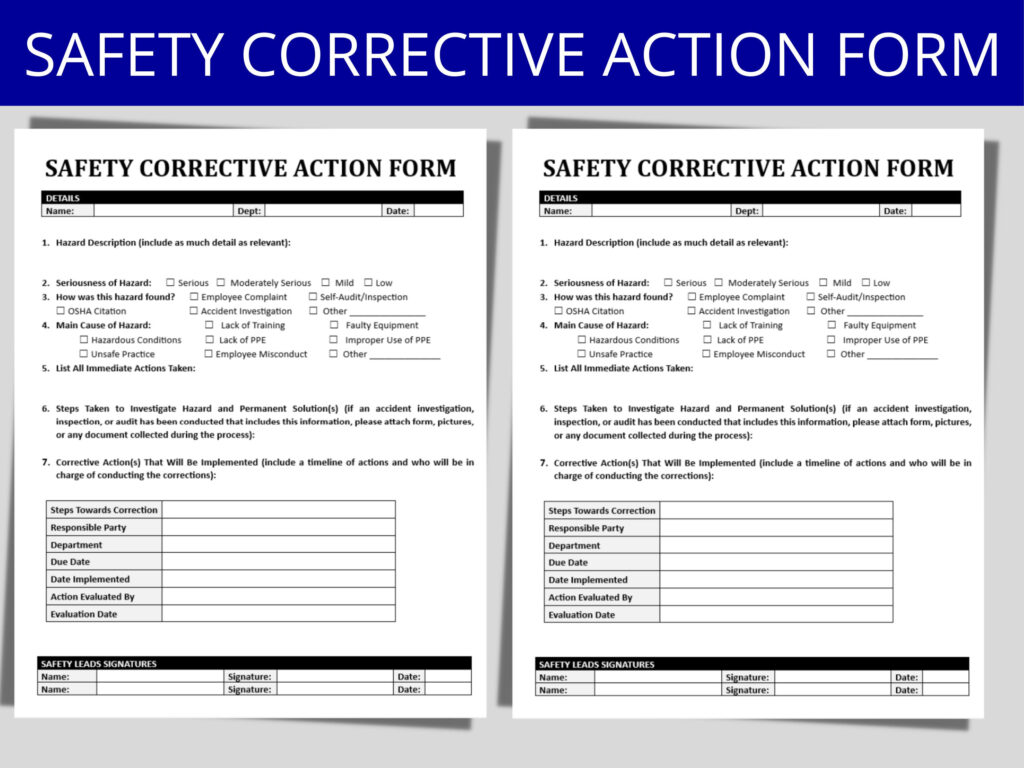 Safety Corrective Action Template OSHA Standards Incident accident Report Workplace Safety Safety Policy Compliance HR Template Etsy
