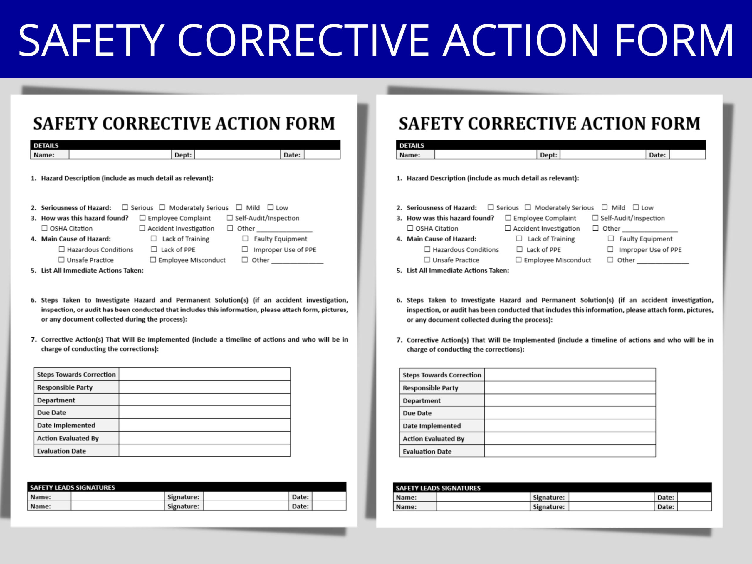Safety Corrective Action Template OSHA Standards Incident accident Report Workplace Safety Safety Policy Compliance HR Template Etsy