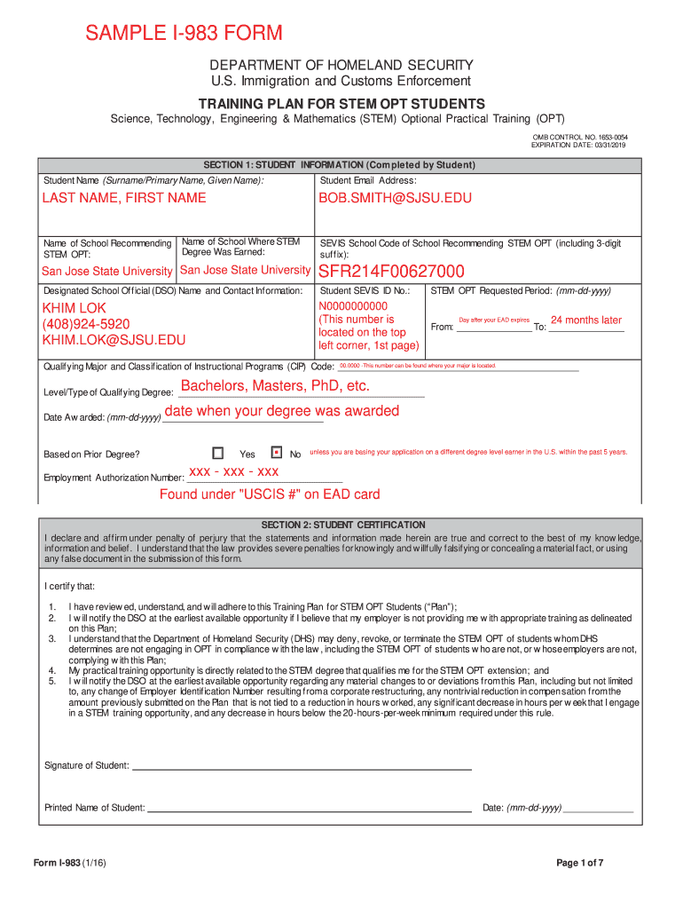 Sample I983 Filled Form Fill Online Printable Fillable Blank PdfFiller