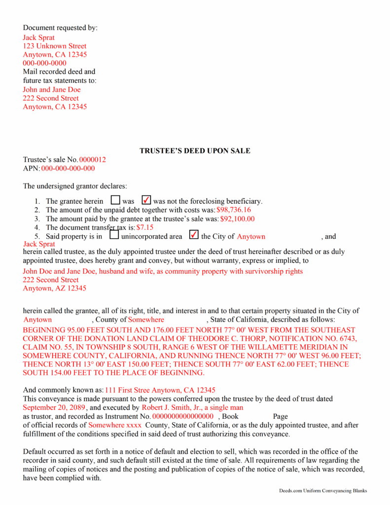 San Joaquin County Trustee Deed Form California Deeds