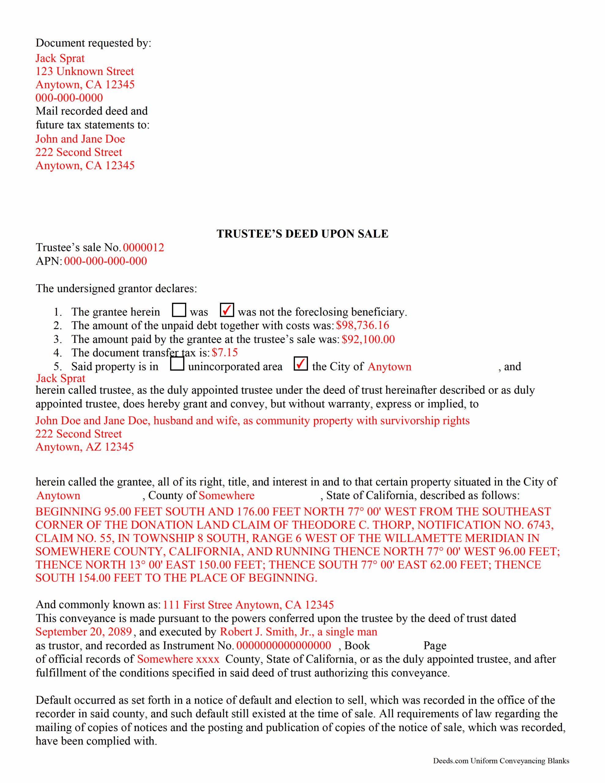 San Joaquin County Trustee Deed Form California Deeds