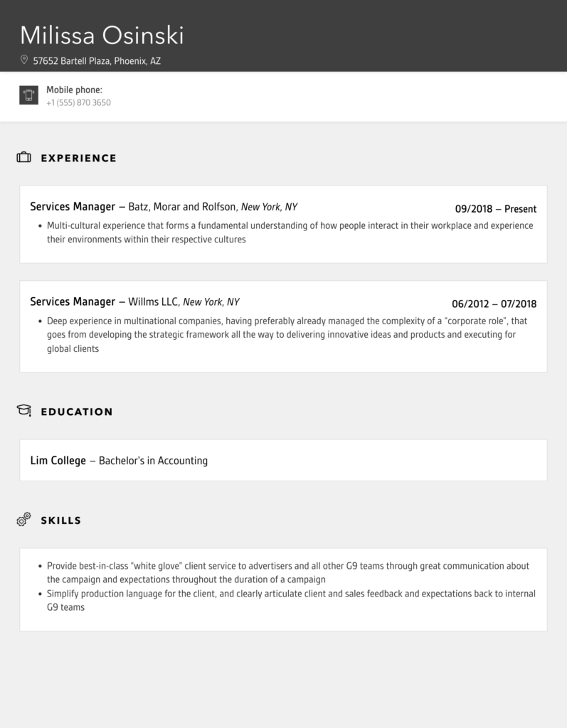 Services Manager Resume Samples Velvet Jobs