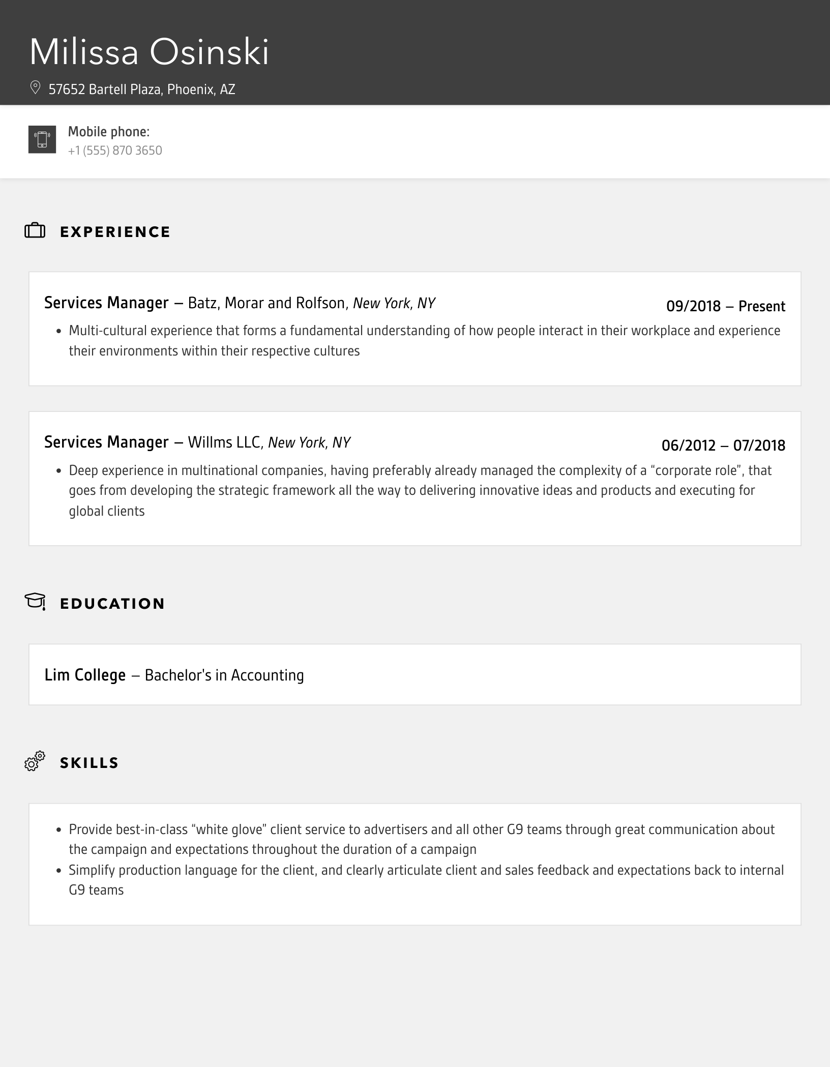 Services Manager Resume Samples Velvet Jobs