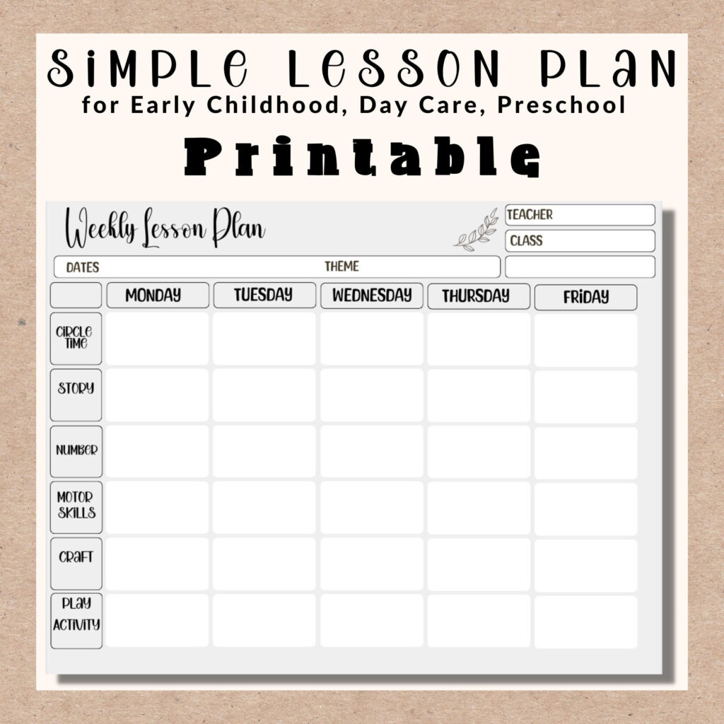 Simple Weekly Lesson Plan Template preschool prek Kindergarten daycare instant Download pdf printable Early Childhood Lesson Plan Template Etsy Israel