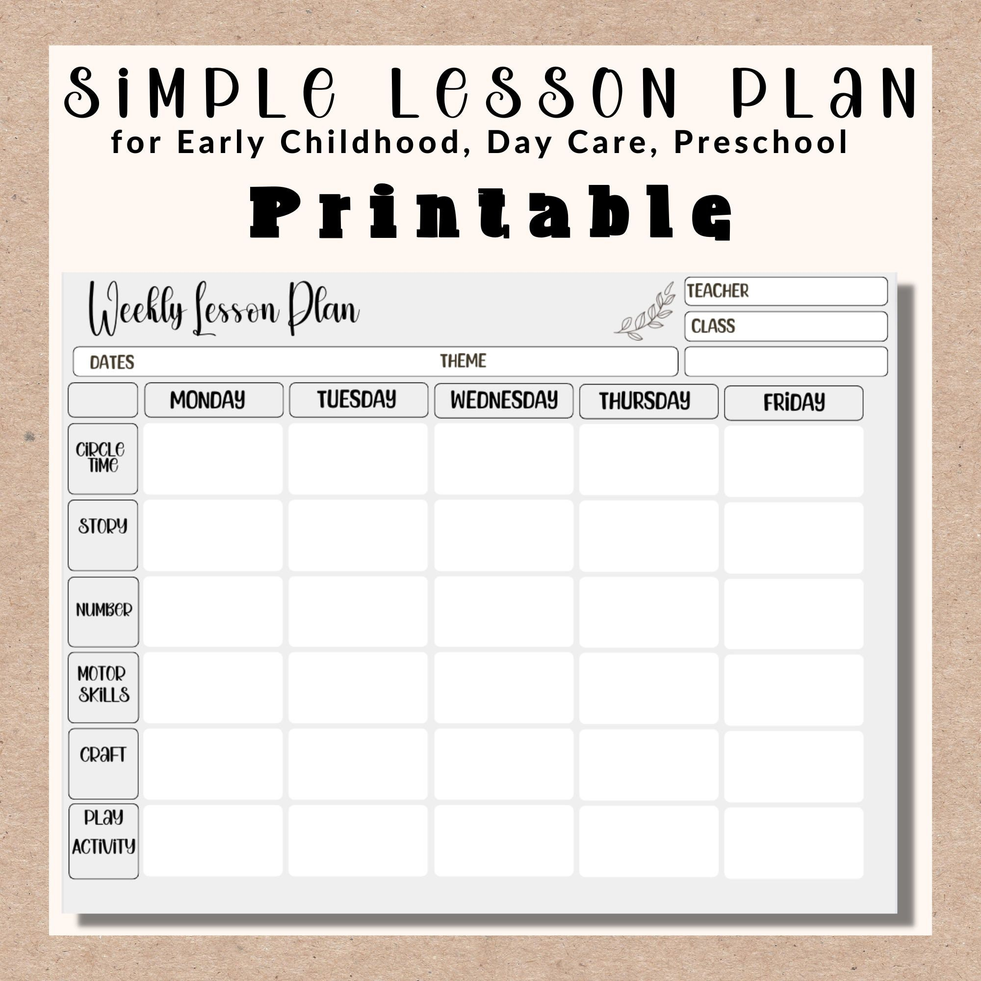 Simple Weekly Lesson Plan Template preschool prek Kindergarten daycare instant Download pdf printable Early Childhood Lesson Plan Template Etsy Israel