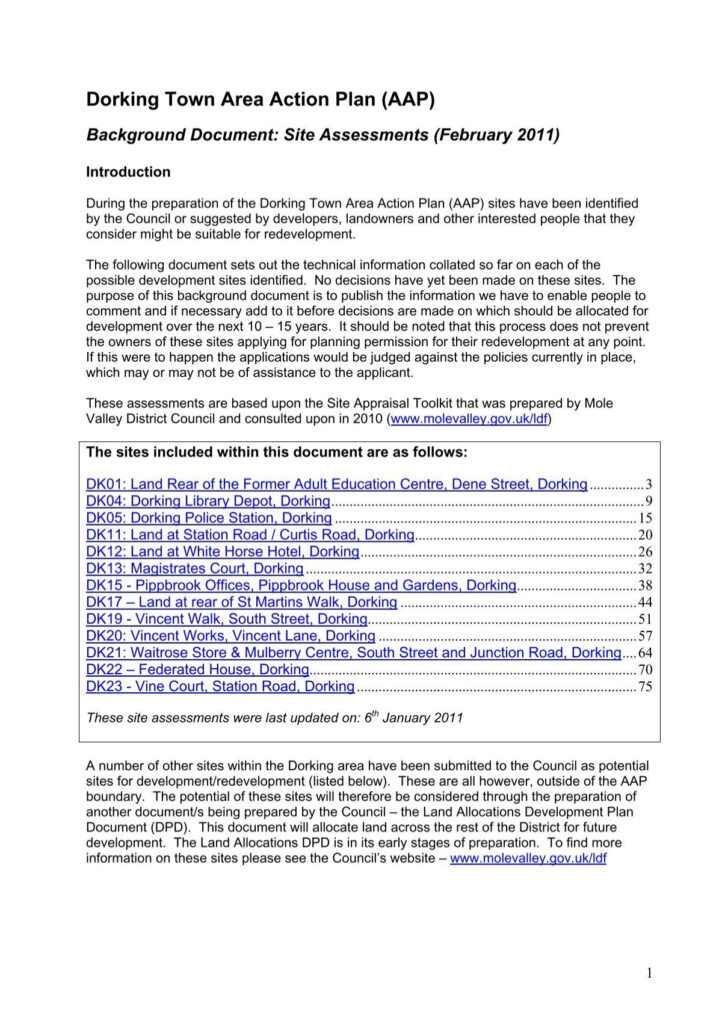 SITE ASSESSMENT PRO FORMA Mole Valley District Council
