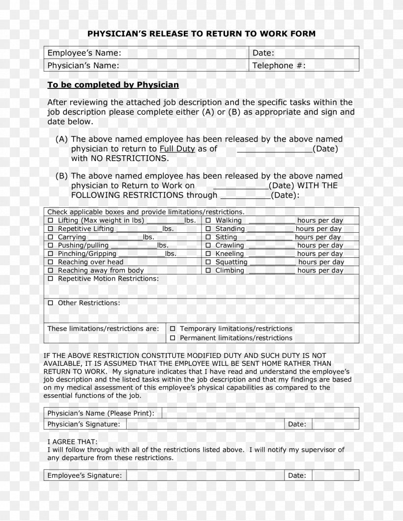 Template Form Legal Release Physician Document PNG